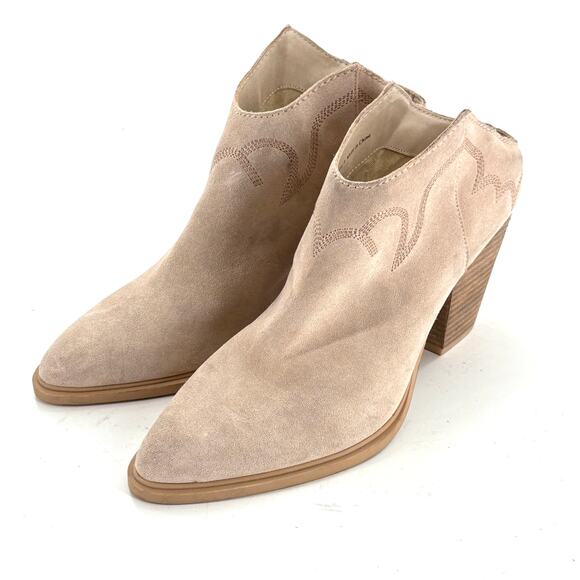 Dolce Vita Simran Suede Boots 9 Tan Western Embroidered Ankle Booties Boho Heel - Picture 5 of 8